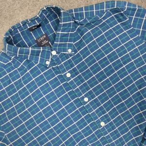 J.Crew Mens‎ Flex Oxford Slim Fit L Blue Green Plaid Button Down Shirt